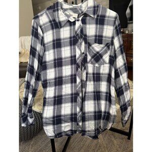Cosmic Blue Love White and Black Plaid Long Sleeves Flannel Shirt Womens Size S
